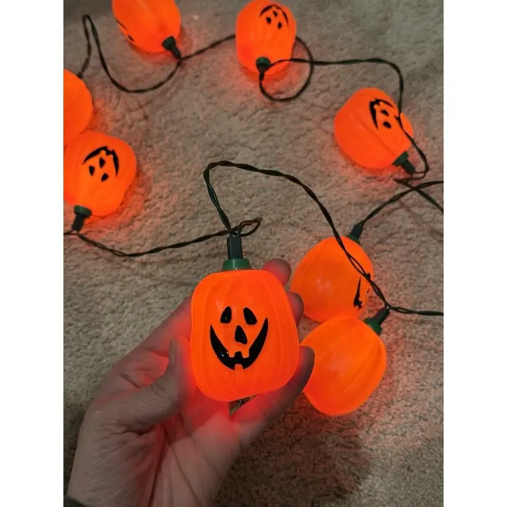 10 Halloween string lights Pumpkin JACK-O-LANTERN Blow Mold vintage Garland 10